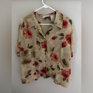 First Issue Liz Claiborne Vintage Floral Button-Up Blouse 14W